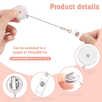 30 Pieces Retractable Badge Reels with Swivel Alligator Clip, Badge Reels Holder Badge Reel Clips for Nurse Teacher Office(Translucent Clear)