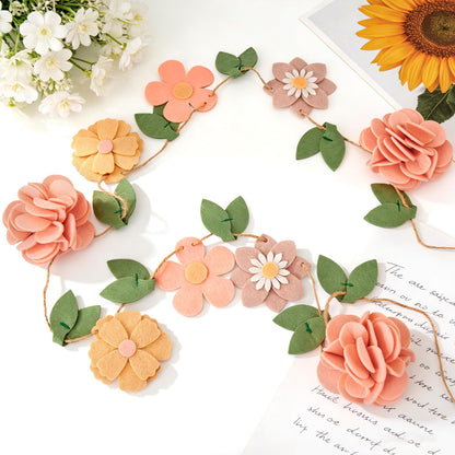 Handmade Felt Flower Garland, Flower Party Decorations, Pre-Strung Spring Garden Decorations for Girls Women Mom, Floral Birthday Party Decor