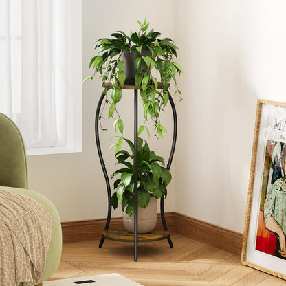 VYUOL Plant Stand Indoor, 2 Tier Round Tall Plant Stand, Flower Pot Stand, Plant Shelf Rack, Corner Plant Stand for Planter Garden Balcony Patio Living Room, Retro