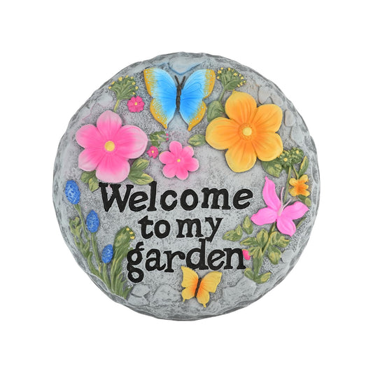 CUGBO Stepping Stone for Garden Decor, Butterfly Flowers Welcome to My Garden Decorative Paving Stones for Patio Landscape Yard Walkway Path Sculpture Art, Outdoor or Indoor Home Decoration (Floral)