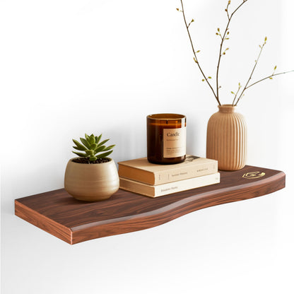 PERFECTION PLACE Live Edge Floating Wall Shelf – Solid Wood for Farmhouse, Modern, or Rustic Home Decor – with Natural Grain 18"