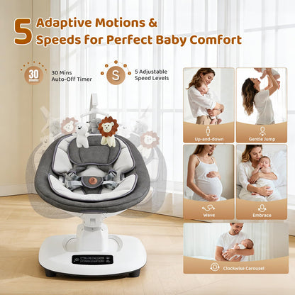 Baby Swing, Multi-Motion Baby Swings for Infants to Toddlers, Enabled with 5 Unique Motions & 5 Speeds, 360° Rotating Seat, 5-Point Harness, 5 Preset Lullabies