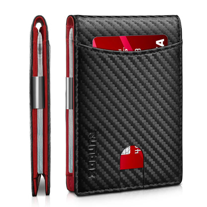 RUNBOX Wallet for Men RFID Blocking 11 Card Holder Minimalist Small Leather Bifold Men's Front Pocket Wallet Gift Box