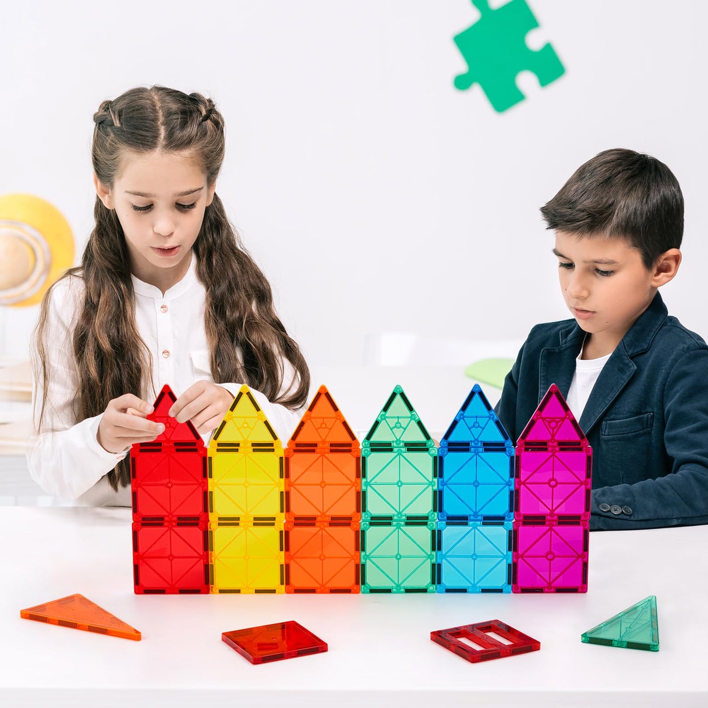 FNJO Magnetic Tiles, 110PCS Magnet Building Set, Magnetic Building Blocks, Construction STEM Learning and Playing Toys for Kids, Montessori Toy for Preschool Boys Girls