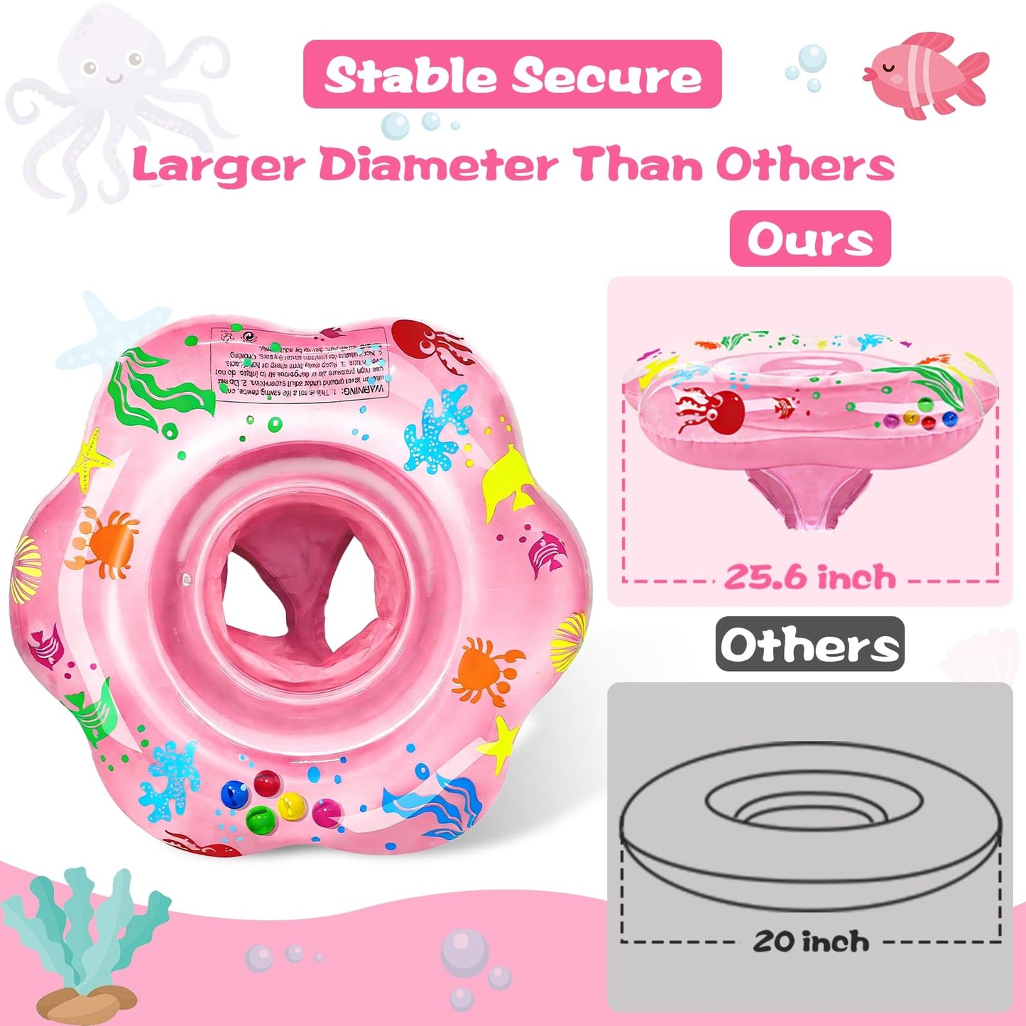 25.6" Inflatable Baby Pool Float for 6-36 Months Anti-Flip Safety Baby Swimming Float Toddler Swim Trainer Water Toys, Infant Swim Floats, Toddler Floaties, Kids Beach Toys Summer Essentials