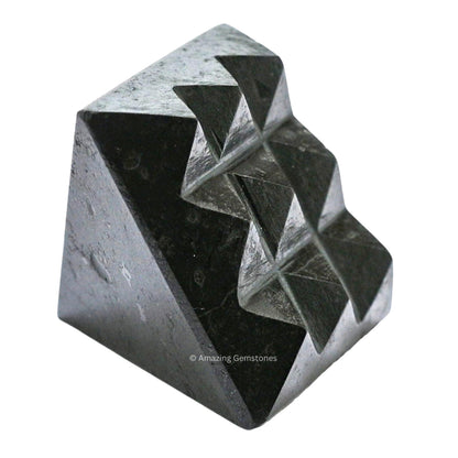 Amazing Gemstone Black Tourmaline Crystal Pyramid with 9 Pyramid Plate Bottom - 1" Mini Pyramid Figurine of Natural Stone Pyramid for Meditation, Reiki, Chakra Balancing Vastu Pooja and Crystal Grids