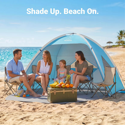 Wolfwise Large Beach Tent Sun Shelter for 3-4 Person, Spacious Sun Shade UPF 50+ UV Protection, Extendable Floor for Privacy, 3 Ventilated Mesh Windows, Portable with Carrying Bag, 95 ″x65″x55″, Blue