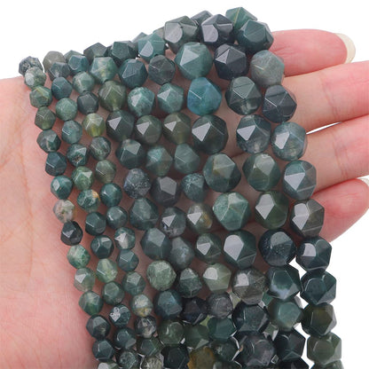 BEADIA Faceted Natural Moss Agate Stone Round Beads 6mm 36cm/Strand for Jewelry Making