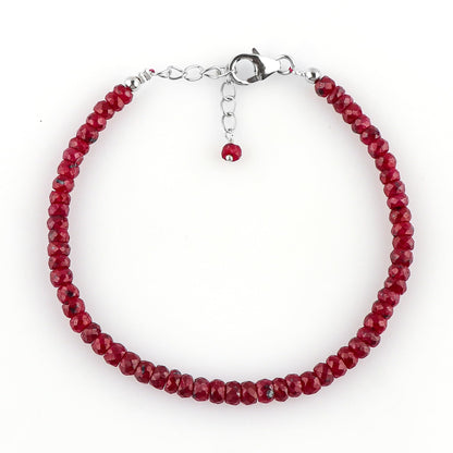 CRYSTALIS Natural Red Sapphire Color Corundum Beads Adjustable Bracelet, High Grade Beaded Crystals, Chakra Healing Gemstone, Gift Giving Women Jewelry, 925 Sterling Silver Slider 8 inch
