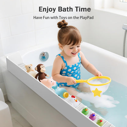 Blgiont Bathtub Splash Guard PlayPad Shelf Area with Strong Suction Cups, Toy Tray Caddy Holder Storage Over Tub, Bathtub Ledge Guard, No Mess Water, Splash Protection Water Barrier for Bathroom-White