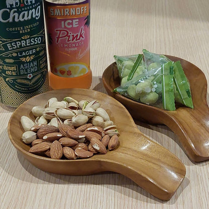 Cozinest Spoon Rest for Stove Top, Teak Wood Spoon Holder for Countertop, Ceramic Spoon Rest for Kitchen Counter, Serving Platter Décor Display Fruit Snacks Appetizer Wood Green Leaf (Wood)