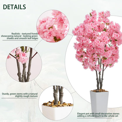 Artificial Cherry Blossom Tree 5FT Tall Pink Fake Sakura Flowers Tree, Fake Plants Indoor Decor for Spring Living Room Home House Entryway Bedroom Office Inside Wedding Party Valentine's Day