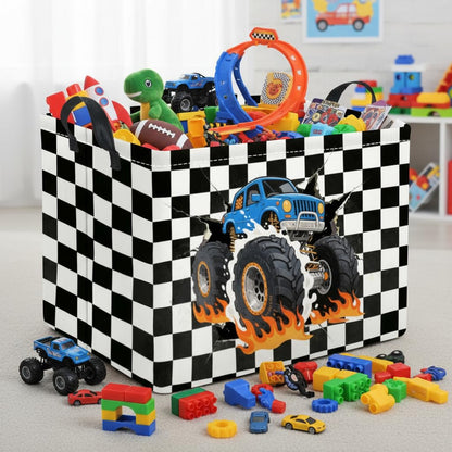 TIBAOLOVER Rectangular Baby Kids Storage Basket for Home Kitchen Girls Cute Toy Storage Bin Organizer Shelf Book Room Decor(Checkered Truck)