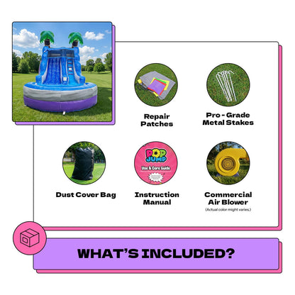 POP JUMP 13ft Tall Topical Inflatable Water Slide with Pool- 22ft Long, 100% PVC Vinyl, Commercial Reinforced, Backyard Summer Play, Wet/Dry Fun, Front Entry for Easy Supervision, Includes Blower