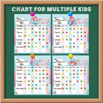 Reward Chart for Kids – Mermaid Magnetic Kids Behavior Chart, Pad with 26 Chore Charts, 1920 Star Stickers, 36 Incentive Stickers, Responsibility Chart for Kids Girls Toddlers - Kids Chore Chart