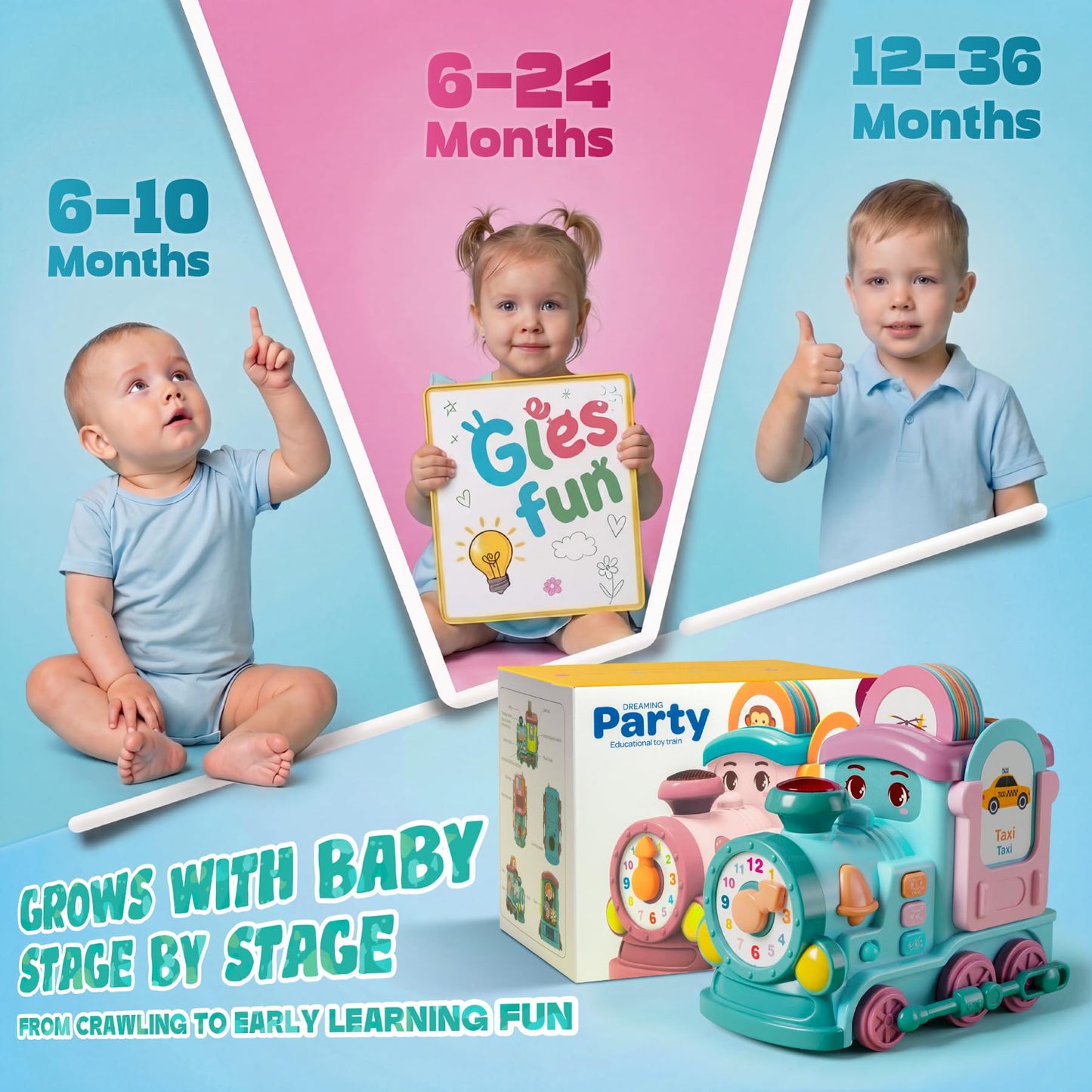 Gleesfun 1909B Musical Learning Train Toys, Toddlers Toys for 6-36 Months, Bump & Go 360° Rotation Electric Sensory Toy with English & Spanish Learning Cards, Educational Toys for Boys Girls Gift