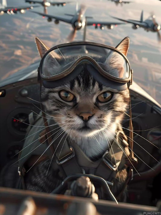 Diamond Art Kits for Adults 5D Frameless Pilot Cat in Vintage Plane Diamond Painting Kits for Adults Beginner, Round Diamond Kits for Home Wall Decor 12x16 Inch