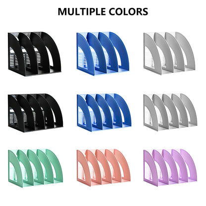 Marte Vanci Magazine File Holder Vertical PP Folder Book Desktop Organizer Plastic Storage Sturdy Vertical 4 Section Folder (Blue)