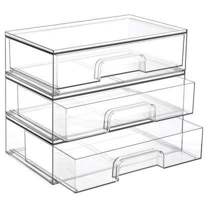 Vtopmart 12.1''W Clear Stackable Storage Drawers,3 Pack Acrylic Plastic Organizers Bins for Makeup Palettes, Cosmetics, and Beauty Supplies,Ideal for Vanity, Bathroom,Cabinet,Desk Organization