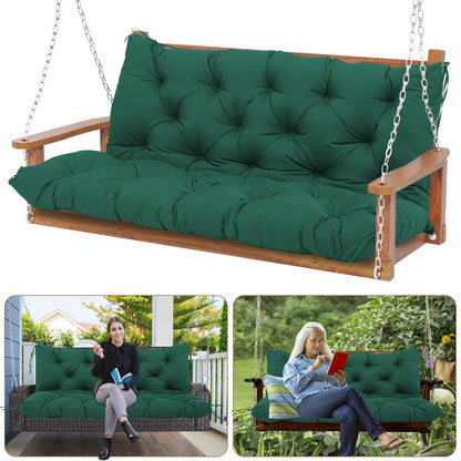 Durable Extra 5" Thick Outdoor Swing Cushions 3 Seater Waterproof Replacement Porch Swing Cushions with Backrest and Ties Fade-Resistant for Outdoor Patio Long Bench Furniture(Dark Green 60×40×5")