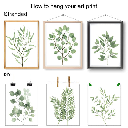 Tevxj 9PCS Botanical Plant Wall Art Prints Green Plant Wall Decor Boho Herb Wall Decor Pictures Minimalist Wall Art Photo Prints for Living Room Kitchen Leaves (8"x10", Unframed)