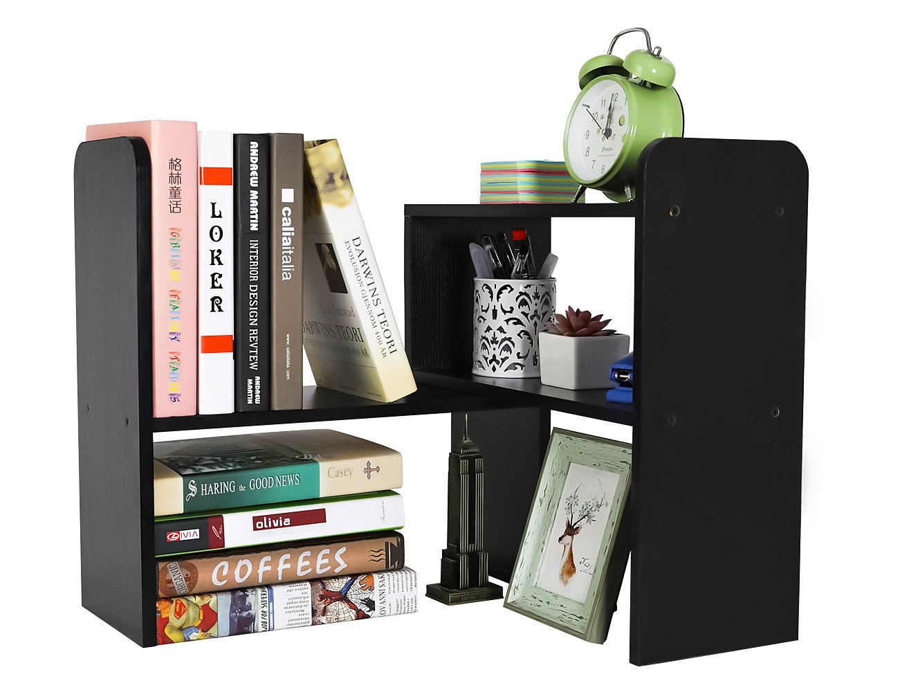 PAG Desk Organizer Desktop Shelf Adjustable Countertop Bookshelf Small Table Shelves Book Organizer Office Organization for Desk, Black