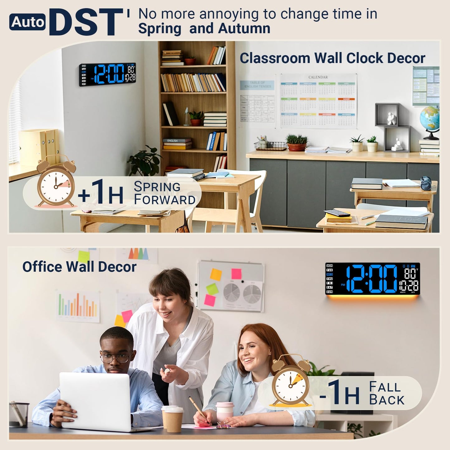 ANSOPER 16.5" Large Digital Wall Clock with Remote Control, Auto-Dimming LED Display with Date Temp, Big Number Wall Mount Decor Clock for Seniors, Classroom, Dorm, Home, Office, Gym Blue