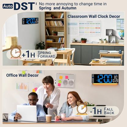 ANSOPER 16.5" Large Digital Wall Clock with Remote Control, Auto-Dimming LED Display with Date Temp, Big Number Wall Mount Decor Clock for Seniors, Classroom, Dorm, Home, Office, Gym Blue