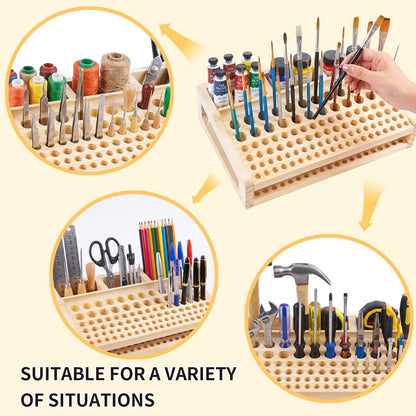 Leather Craft Tool Holder, 98 Holes Wooden Leatherworking Tool Rack Stand Organizer with 3 Slots, Tool Storage Rack Suitable for Storing Craft Supplies, Paintbrushes and Felt-tip Pens