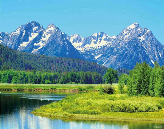 YEEIFFD Diamond Painting Kits for Adults, DIY 5D Round Full Drill Art Perfect for Relaxation and Home Wall Decor Grand Teton Mountains Landscape Yellow Green Multicolor 12x16 inch