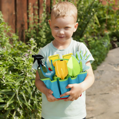 Cididu 8PCS Kids Garden Tools Set, Boys Girls Gardening Kit Tools Including Watering Can, Spray Bottle, Tote Bag, Trowel, Rake, Outdoor Garden Toy Gift for Beach