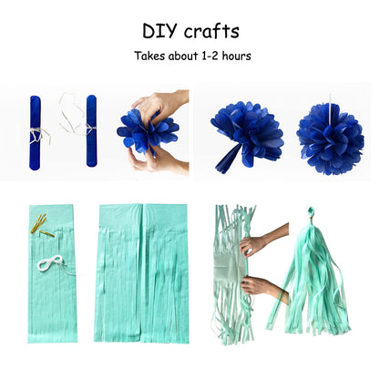 Navy Blue White Silver Party Decorations,23pcs Kit Graduation 2025 Tissue Paper Pom Poms Streamers,Tassel Garland Banner Flowers,Men Birthday Bachelorette Baby Shower Christmas Decor Lasting Surprise