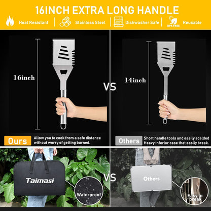 34Pcs Grill Accessories Grilling Gifts for Men, 16 Inches Heavy Duty BBQ Accessories, Stainless Steel BBQ Tools with Thermometer, Grill Mats for Backyard, BBQ Gifts Set for Men Women