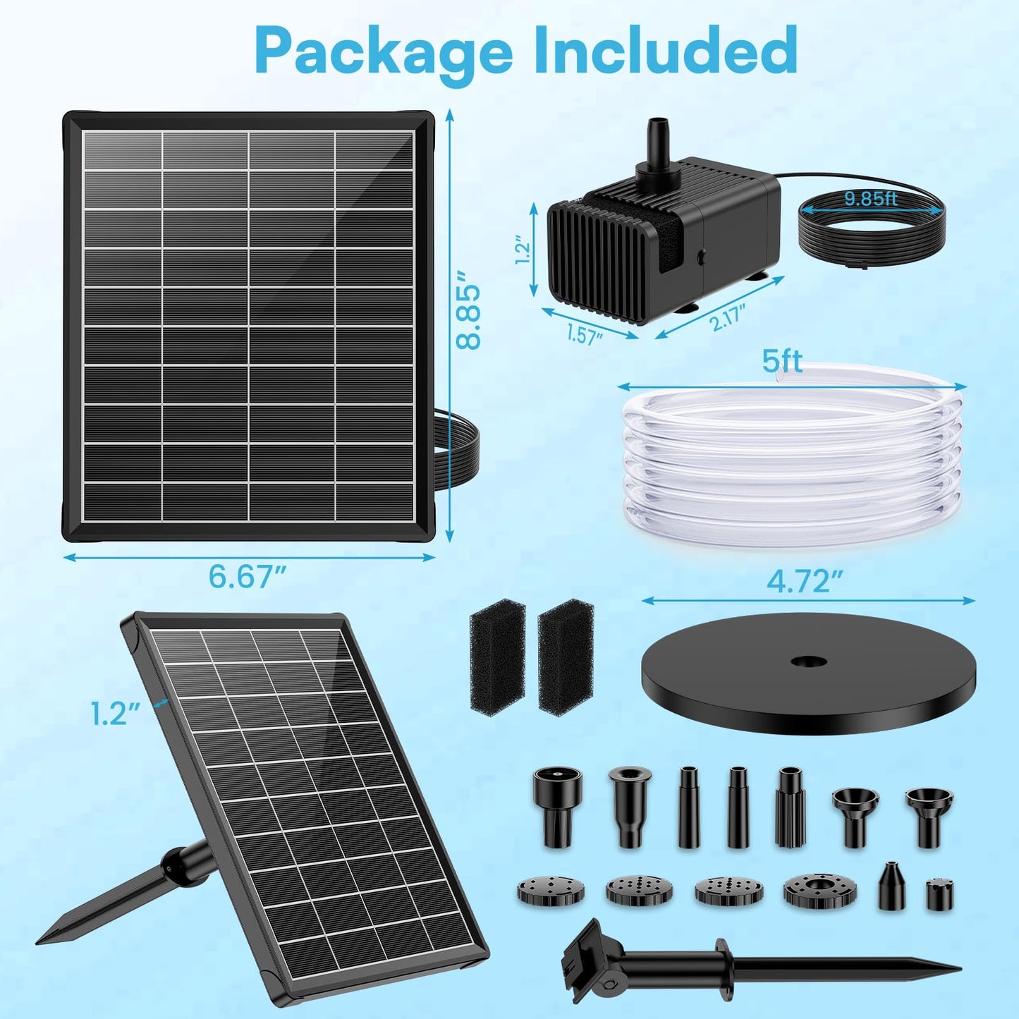 NFESOLAR 6.5W Solar Fountain Pump for Bird Bath, Solar Water Fountain with Dry-run Protection Water Pump, 8 Nozzles Modes, 5Ft Tubing for Pond, Bird Bath, Backyard DIY Water Feature Used