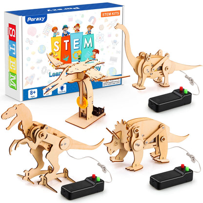 Poraxy 4 Pack Dinosaur Toys for Kids 8-12, STEM Kits, Toys for Ages 8-13, Wooden 3D Puzzle, Educational Science Building Projects Crafts, Birthday Gifts for Boys Girls 7 8 9 10 11 12 13 Years Old
