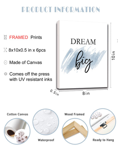 𝗗𝗿𝘀𝗼𝘂𝗺 Motivational Wall Decor Inspirational Office Wall Art Quotes Wall Art for Living Room Encouraging Canvas Posters for Office Bedroom Sayings for Wall Decor - 8” x10” x6 PCS (𝗙𝗿𝗮𝗺𝗲𝗱)