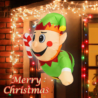 DearSun 3.0FT Christmas Inflatable Elf Boy with Build-in LED Lights Broke Out from Window, Blow up Christmas Inflatable Outdoor Indoor Decorations Cute Party Yard Decoration (Elf Boy Broke Window)