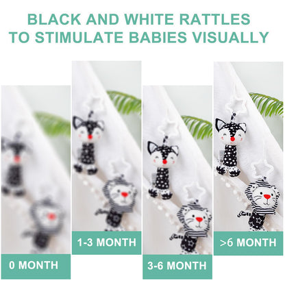 JINBOBUBU Black & White Baby Wind Chime Hanging Toys - High Contrast Rattles for Newborns 0-12 Months, Stroller & Car Seat Mobile, Hanging Rattle Toys for Babies, Clip Hanging Plush Squeeze Toys