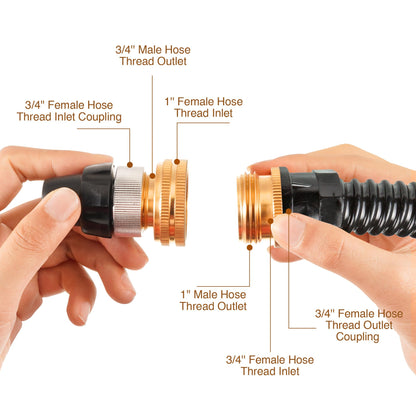 Solid Brass Garden Hose Adapter, 3/4'' GHT Garden Male x 1'' NPT Female Connector, 1 Inch Male Hose Thread to 1.3 Inch Pipe Fittings Thread, with Rubber Gasket