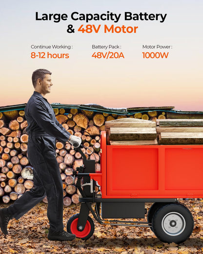 Arczorix Suqare Electric Wagon Wheelbarrow Utility Cart, Powered Deer Cart 48V 20Ah 1000W Capacity 2205Lbs, Material Hauler for Farm and Garden