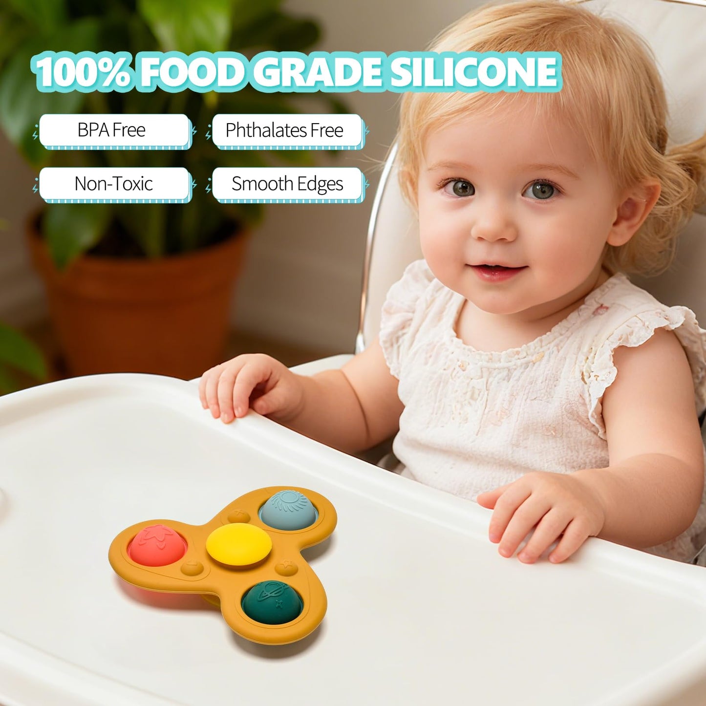 Silicone Suction Cup Spinner Toy for Babies&Toddlers – Food-Grade Safe & Fun Sensory Toy for Teething & Play – Perfect Baby Bath, High Chair & Travel Toy, Ideal Baby Gift for 1-3 (Planet Style)