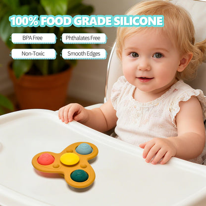 Silicone Suction Cup Spinner Toy for Babies&Toddlers – Food-Grade Safe & Fun Sensory Toy for Teething & Play – Perfect Baby Bath, High Chair & Travel Toy, Ideal Baby Gift for 1-3 (Planet Style)