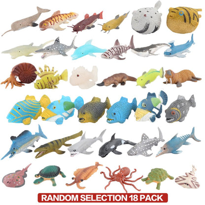 18 Pack Assorted Ocean Animal, Stretchy and Floating Rubber sea Animals Toy Set, Mini Realistic Under The Sea Life Figure for Toddler Bath Bathtub, Shark Octopus Fish Toys Bulk for Kid Party