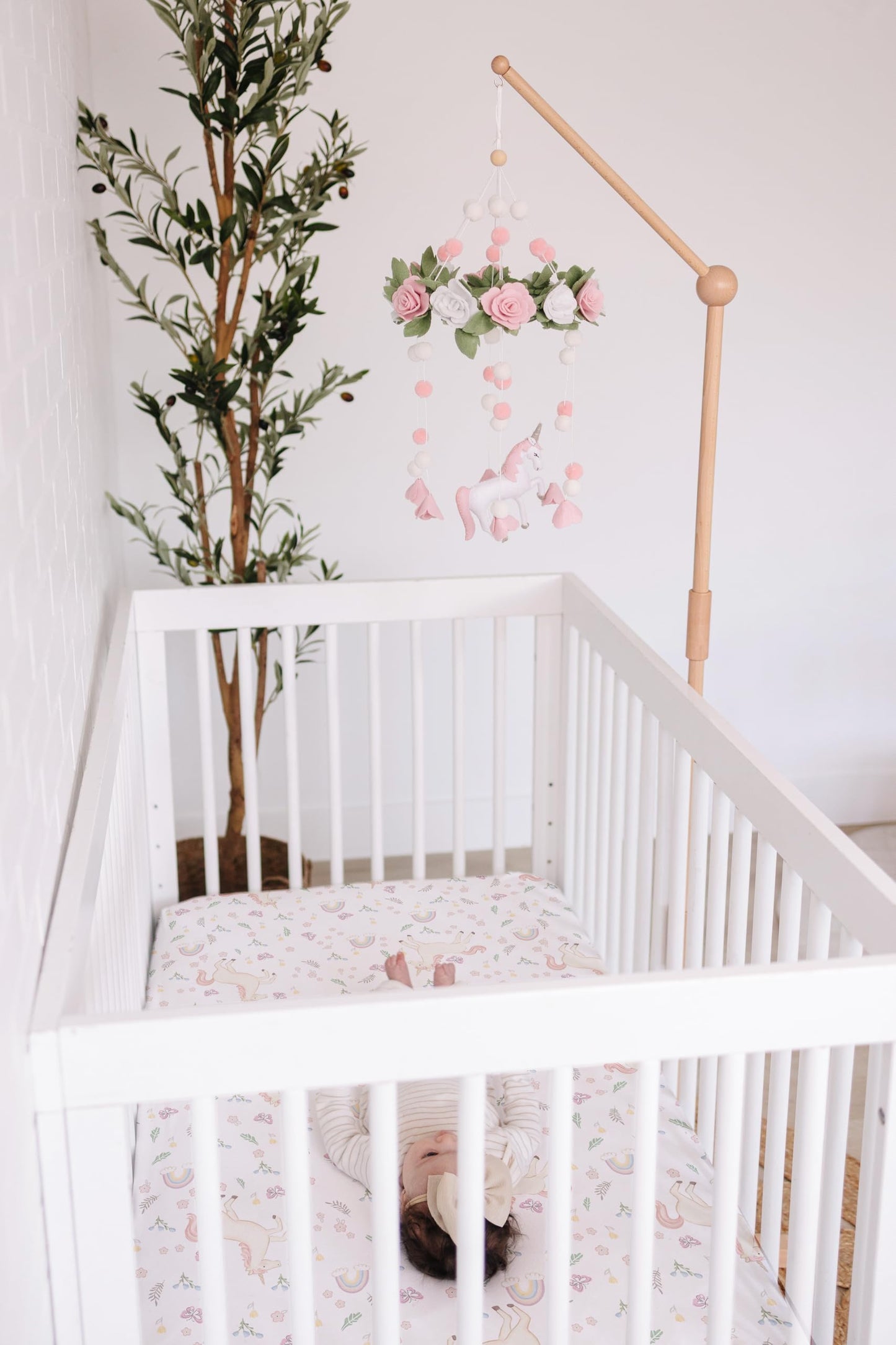 Baby Crib Mobile – Wooden Hanging Nursery Baby Mobile for Crib, Nursery Decor for Boys & Girls, Perfect Shower Gift (Unicorn Blossom) Also Fits Bassinets, Sorrel + Fern