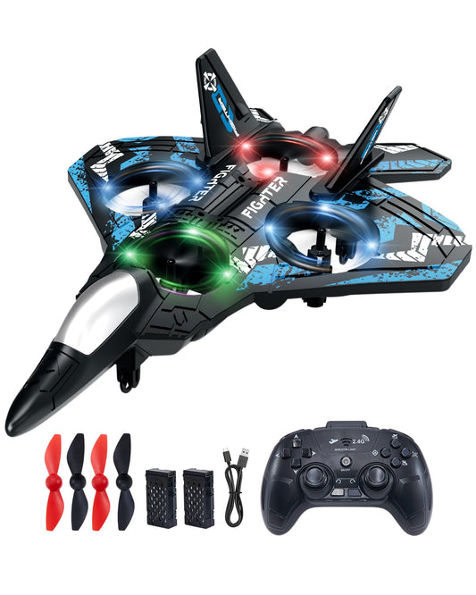 JoyRapt Drones for Kids Form RC Plane, Remote Control Airplane, Aircrafts Toys for Boys and Girls, Jet Helicopter Drones with LED Lights 360° Flip, Gifts for 6 8 10 Year Old Boys 2 Rechargeable Batteries