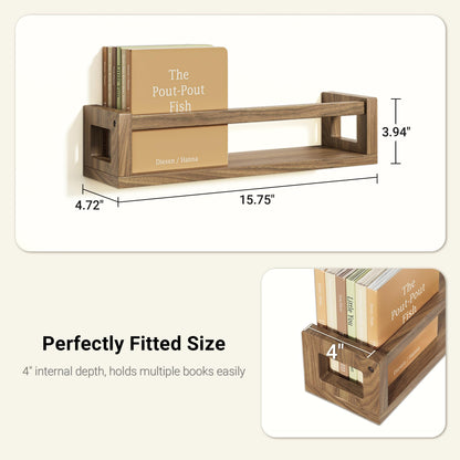 TidyCorner Upgraded Thick Floating Shelves, Solid Wood Bookshelf for Wall, Floating Book Shelves Use as Wall Shelves for Bedroom, Living Room, Kitchen, Books, Spice Rack & Decor – Dark Walnut Brown