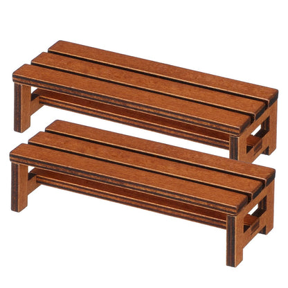 Garneck 2 Pack Miniature Wooden Benches for Dolls: 1:12 Tiny Fairy Garden Bench Figurines Dollhouse Furniture Accessories for Crafts Mini Park Chair Model for DIY Micro Landscape Scene Bonsai Decor