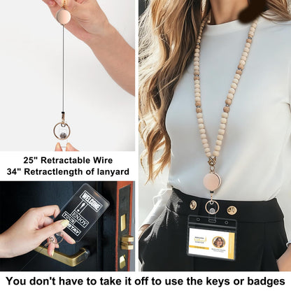 Retractable Lanyard for Badges & Keys, No Need to Take Off Badge Holder, Adjustable ID Card Holder with Breakaway Clasp for Teachers, Nurses, Office, Event Staff (Cute Designs)