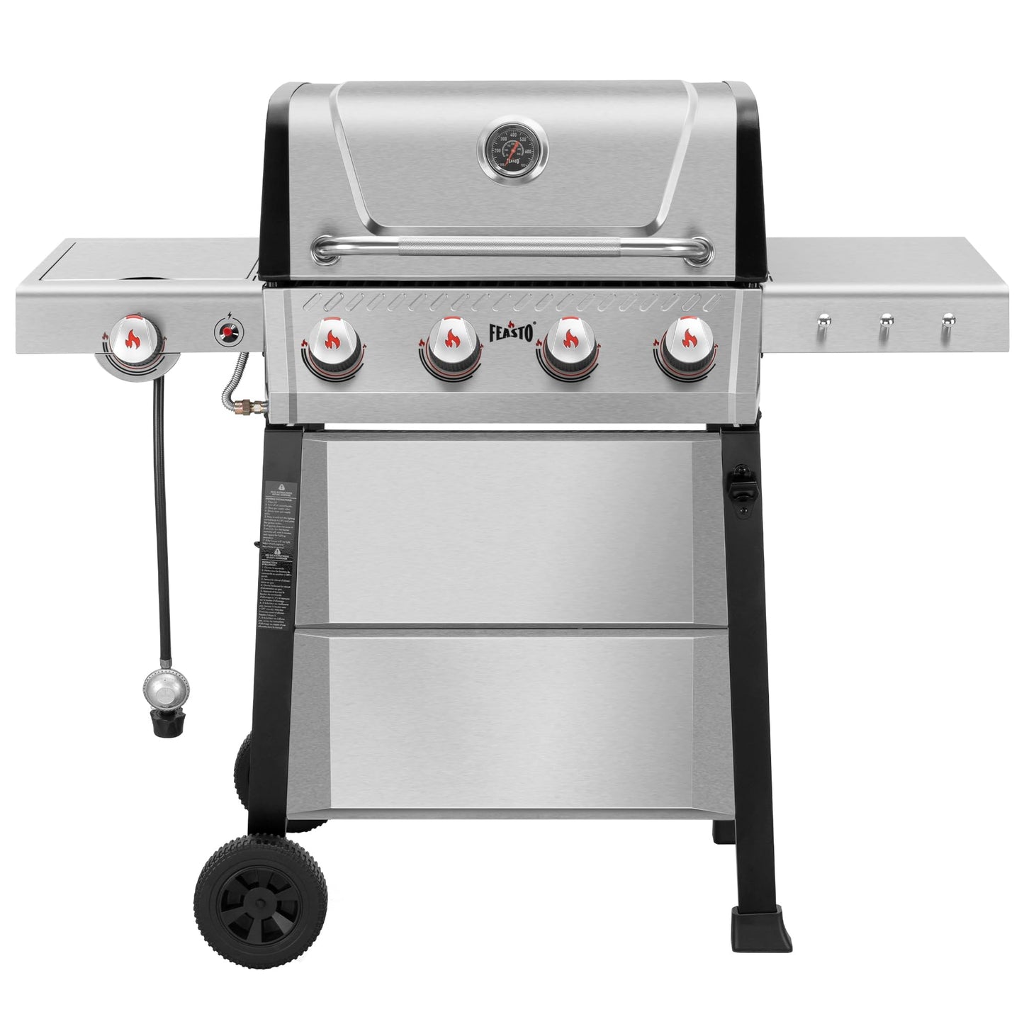Feasto Propane Gas Grill, 36,000 BTU Outdoor Patio BBQ, Porcelain-Enameled Cookbox & Porcelain-Enameled Cast-Iron Grates, 559 Sq. In., Black (Black, 4) (Stainless Steel)