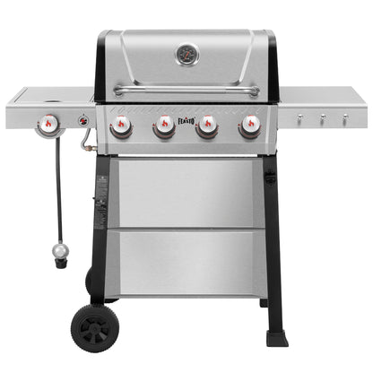 Feasto Propane Gas Grill, 36,000 BTU Outdoor Patio BBQ, Porcelain-Enameled Cookbox & Porcelain-Enameled Cast-Iron Grates, 559 Sq. In., Black (Black, 4) (Stainless Steel)